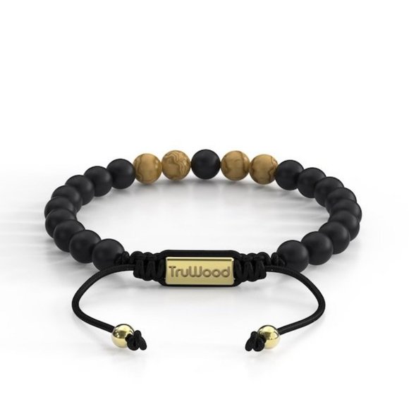 TruWood Men's Onyx and Rosewood Beaded Adjustable Bracelet - Picture 1 of 5